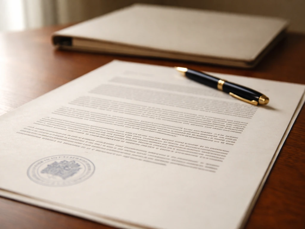 Close-up of an archival-style French government patrimony declaration document on a desk.