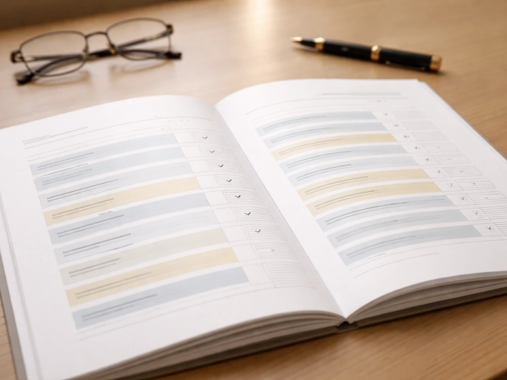 Close-up of an open annual report on a desk with highlighted expense categories, no readable text.