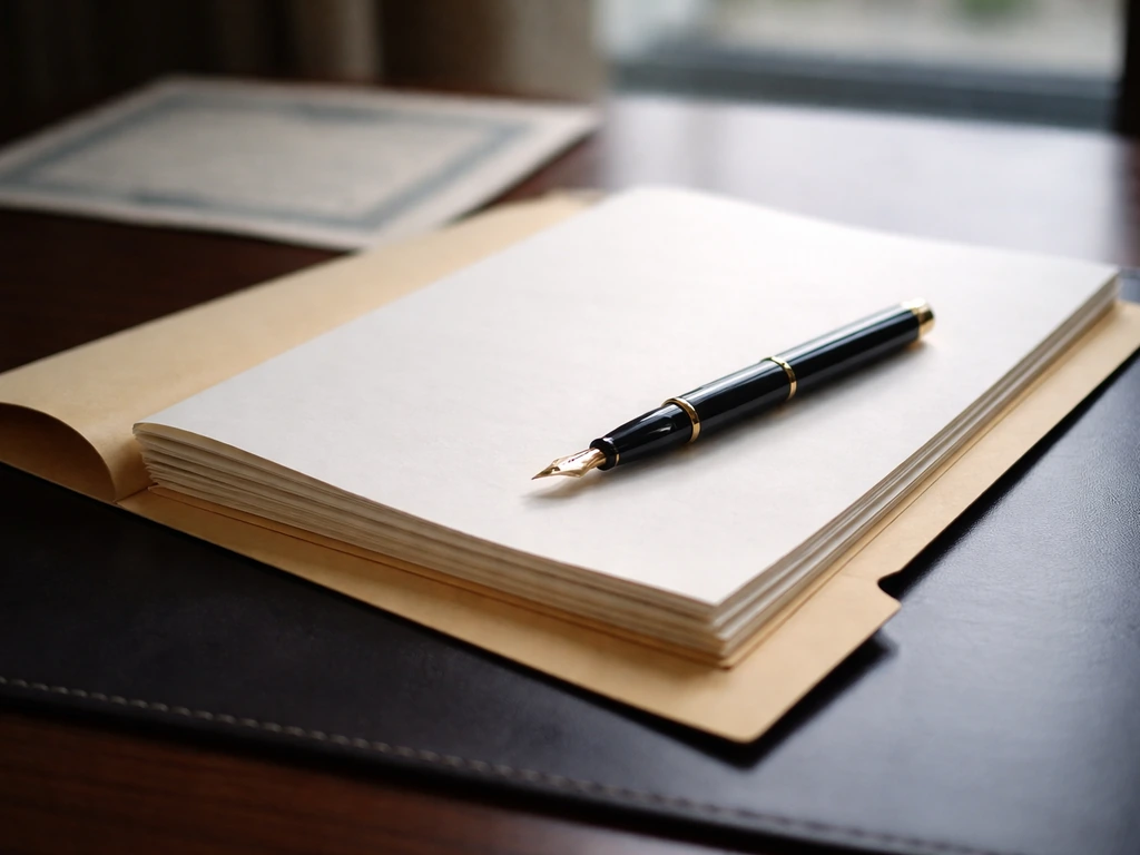 Close-up of a sealed document folder and a pen on a desk, suggesting proxy and equity compensation filings.