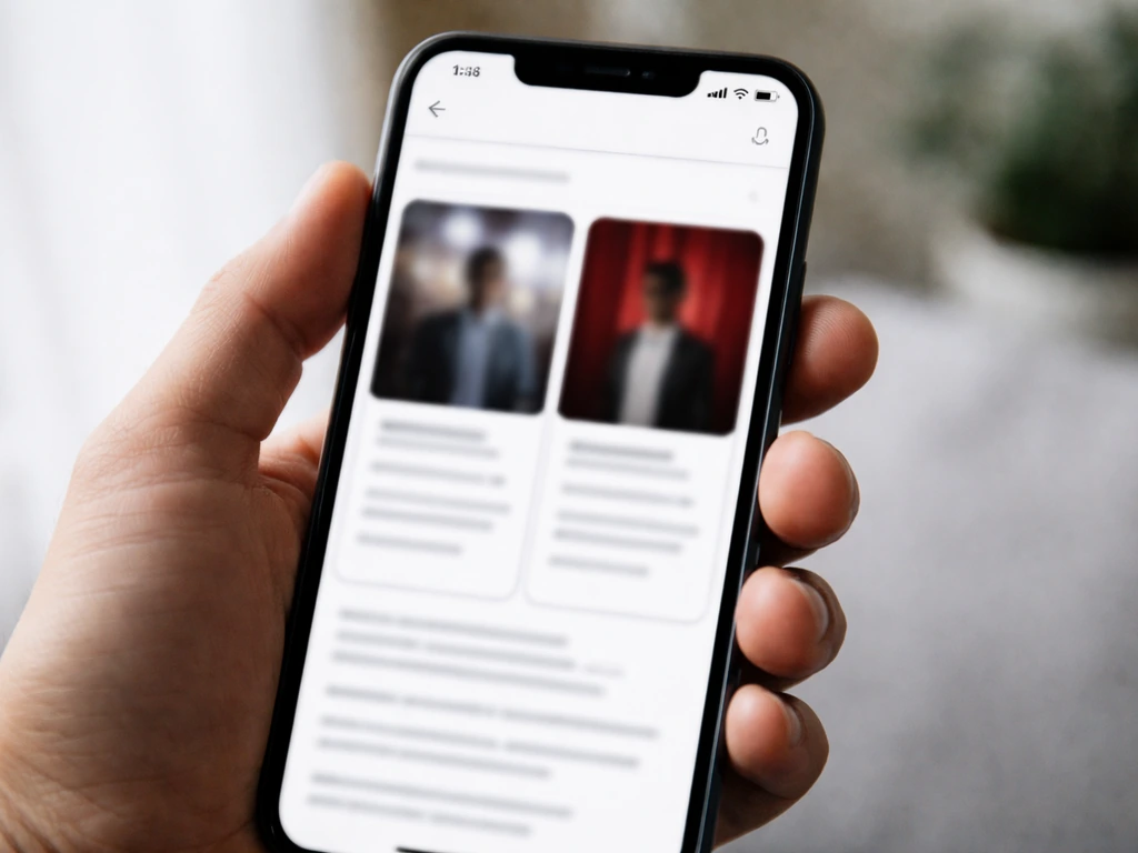 Minimal split-screen of two anonymous search result cards to illustrate name ambiguity