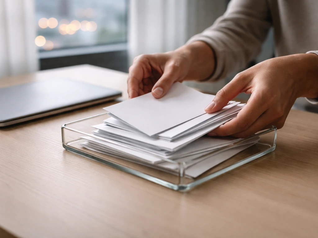 Hands arranging paper envelopes and a laptop with blurred funding headlines, symbolizing estimated net worth ranges