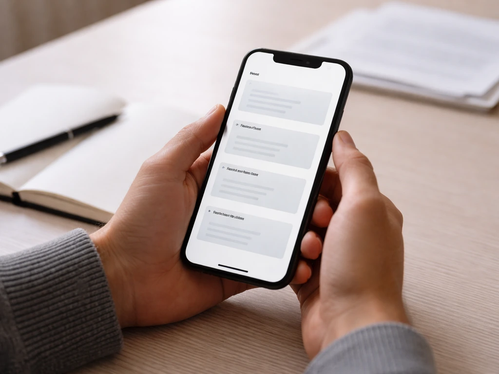 Hand holding a smartphone showing a generic finance filing page with SEDAR+ style layout, minimal scene